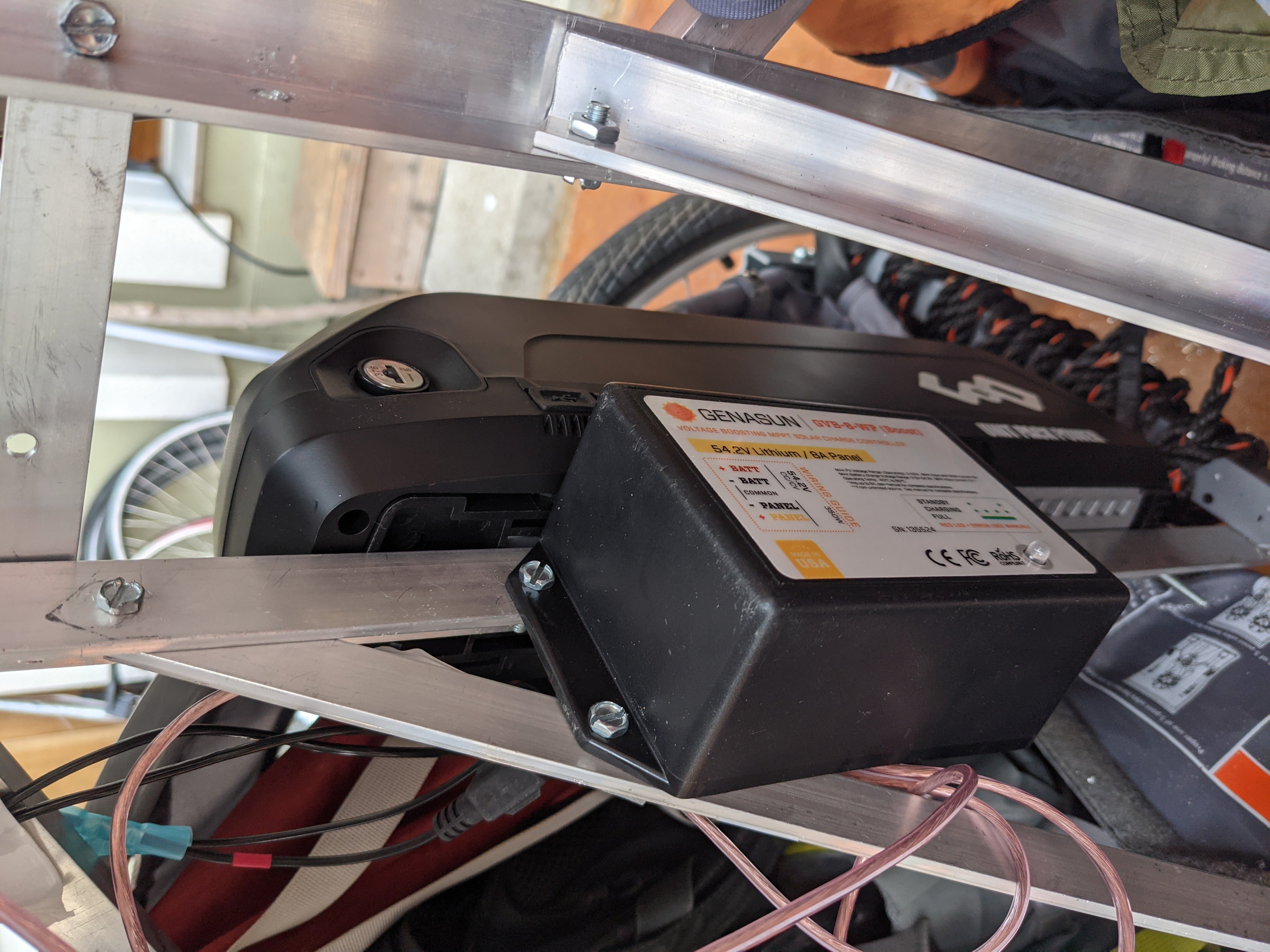 Genasun charge controller mounted in trailer